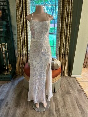 Blondie Nites White and Blue Sequin Dress